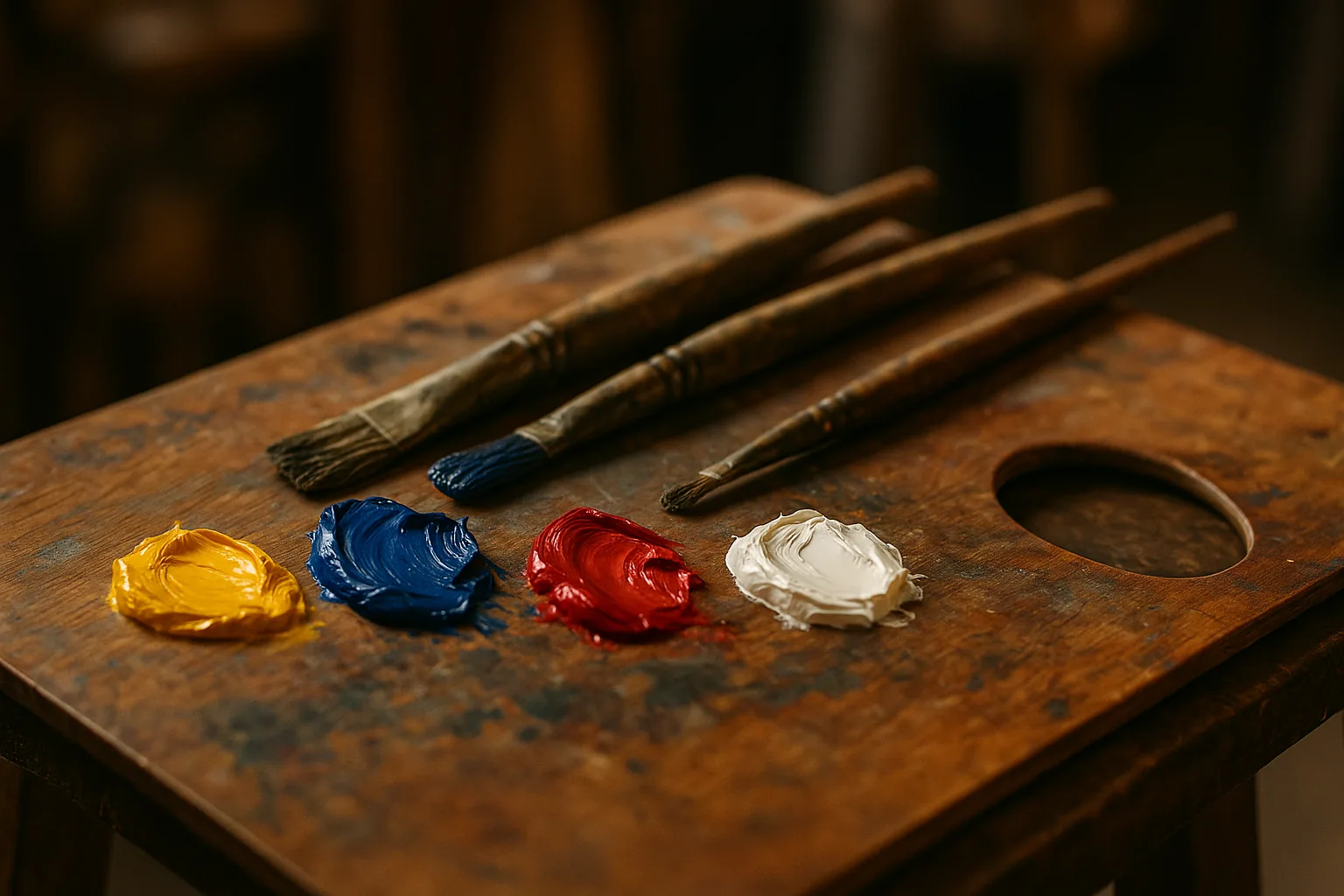 Gros plan sur une palette de peintre avec des touches de couleurs vives