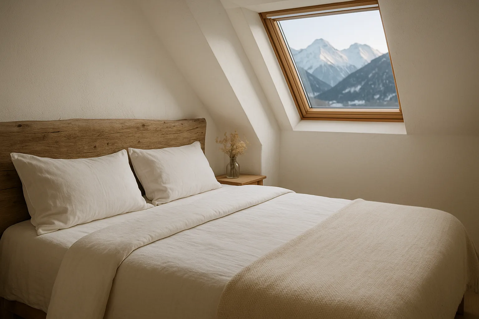 Chambre Le Nid avec draps en lin et vue montagne