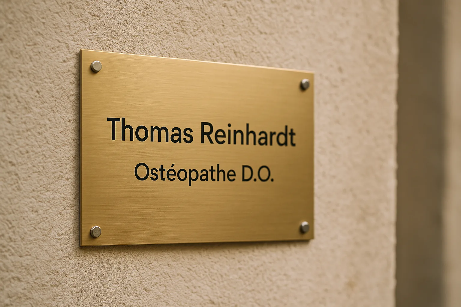 Plaque professionnelle du cabinet : Thomas Reinhardt — Ostéopathe D.O.