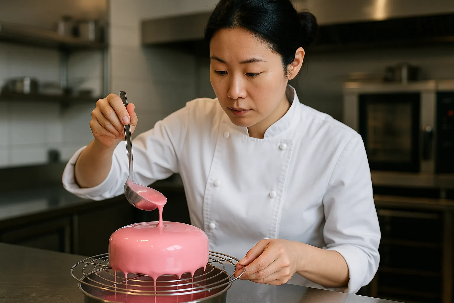 Suzanne Park en action, glacage d'un entremets