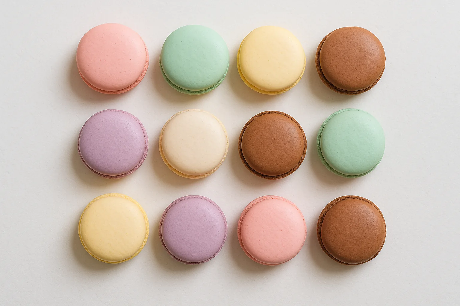 Collection macarons aux couleurs pastel disposes en grille