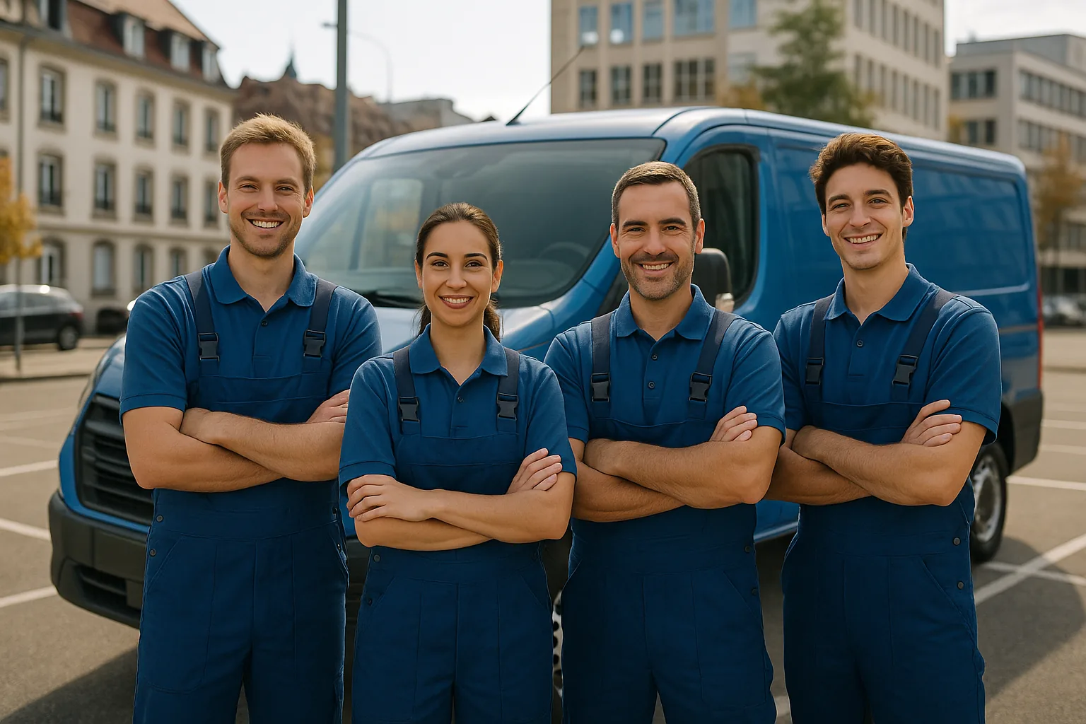 Équipe Alsace Plomberie Services devant leur véhicule