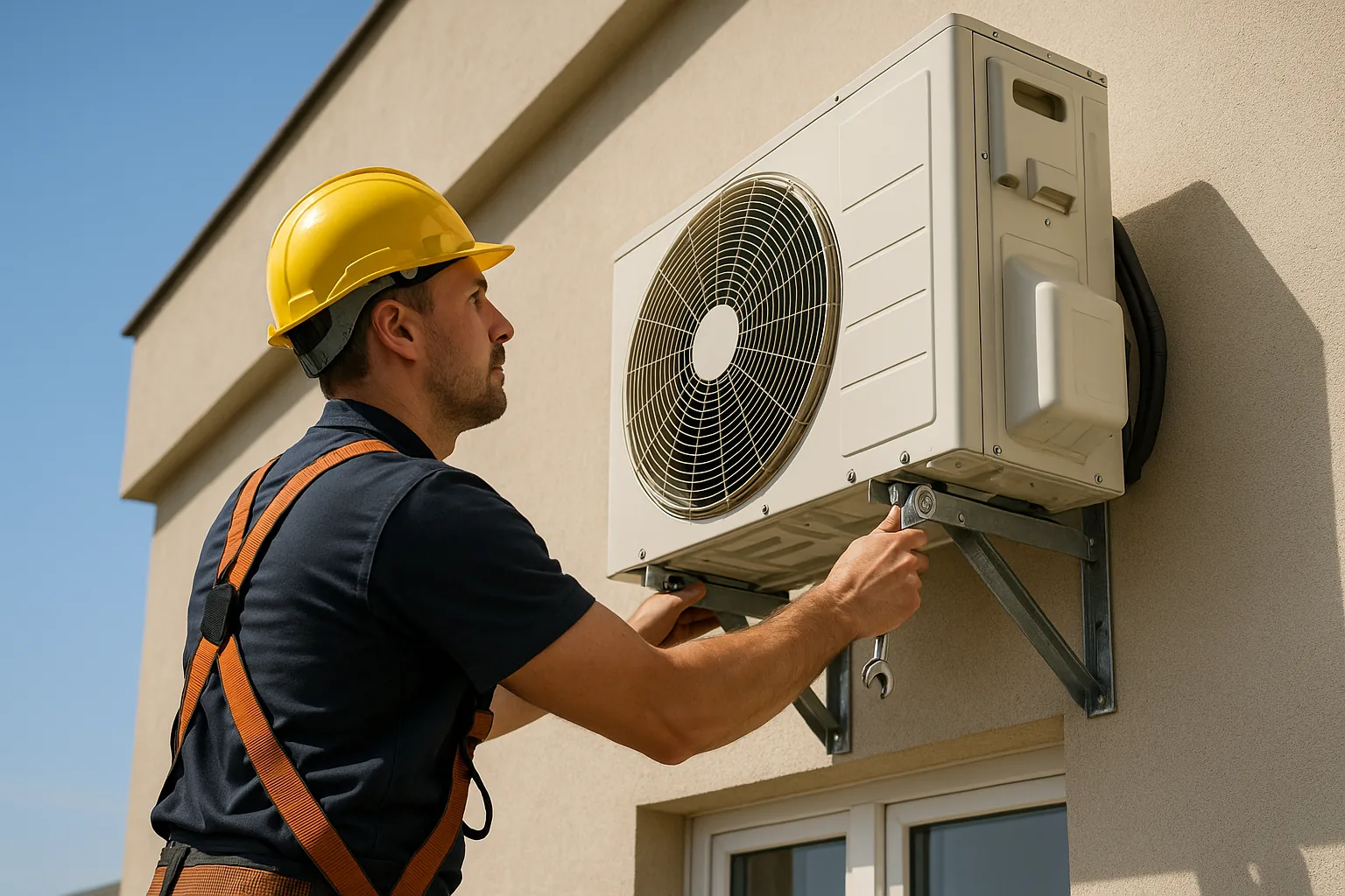 Unité extérieure de climatisation installée sur façade