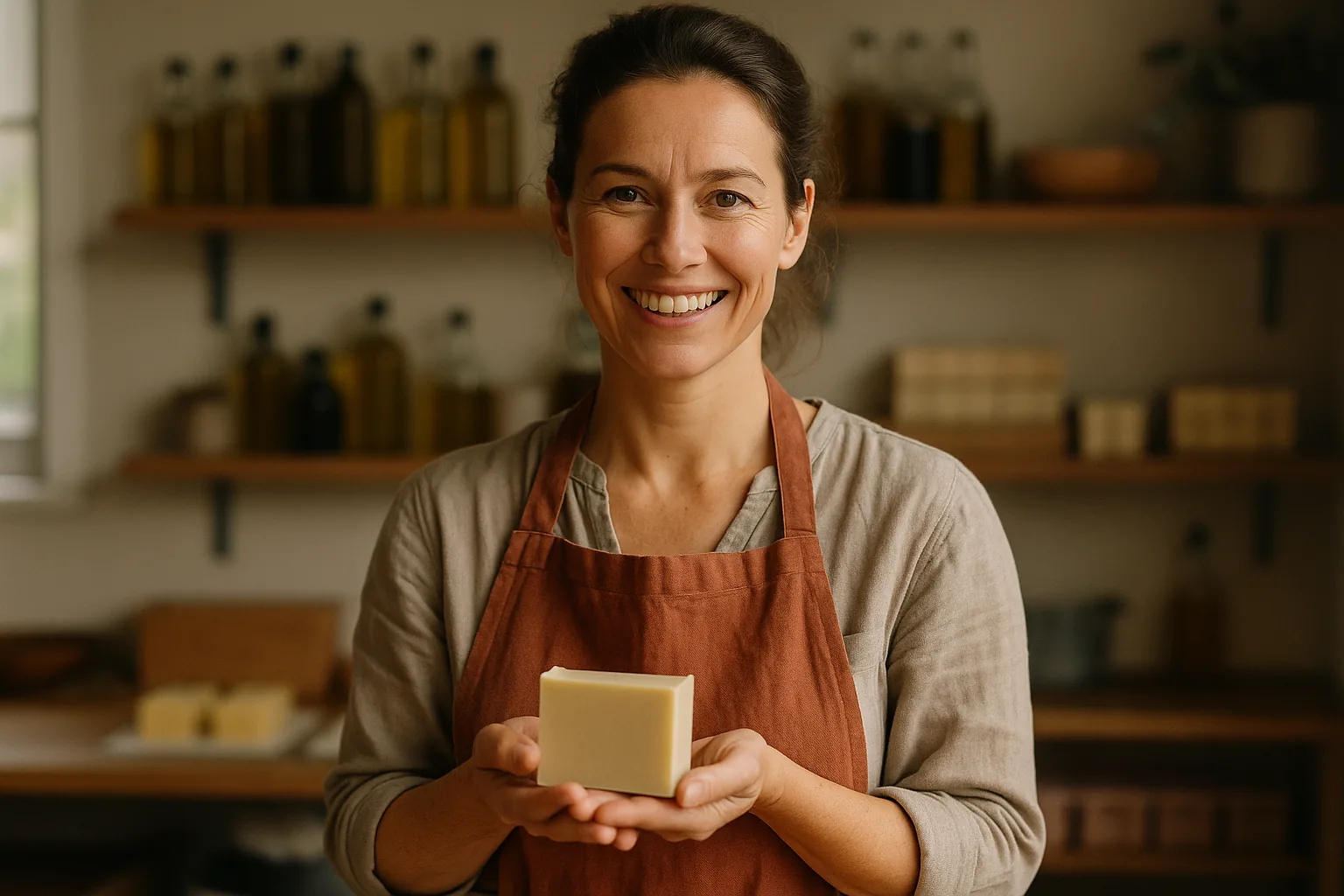 Melanie Girard, savonniere artisanale, dans son atelier a Nancy