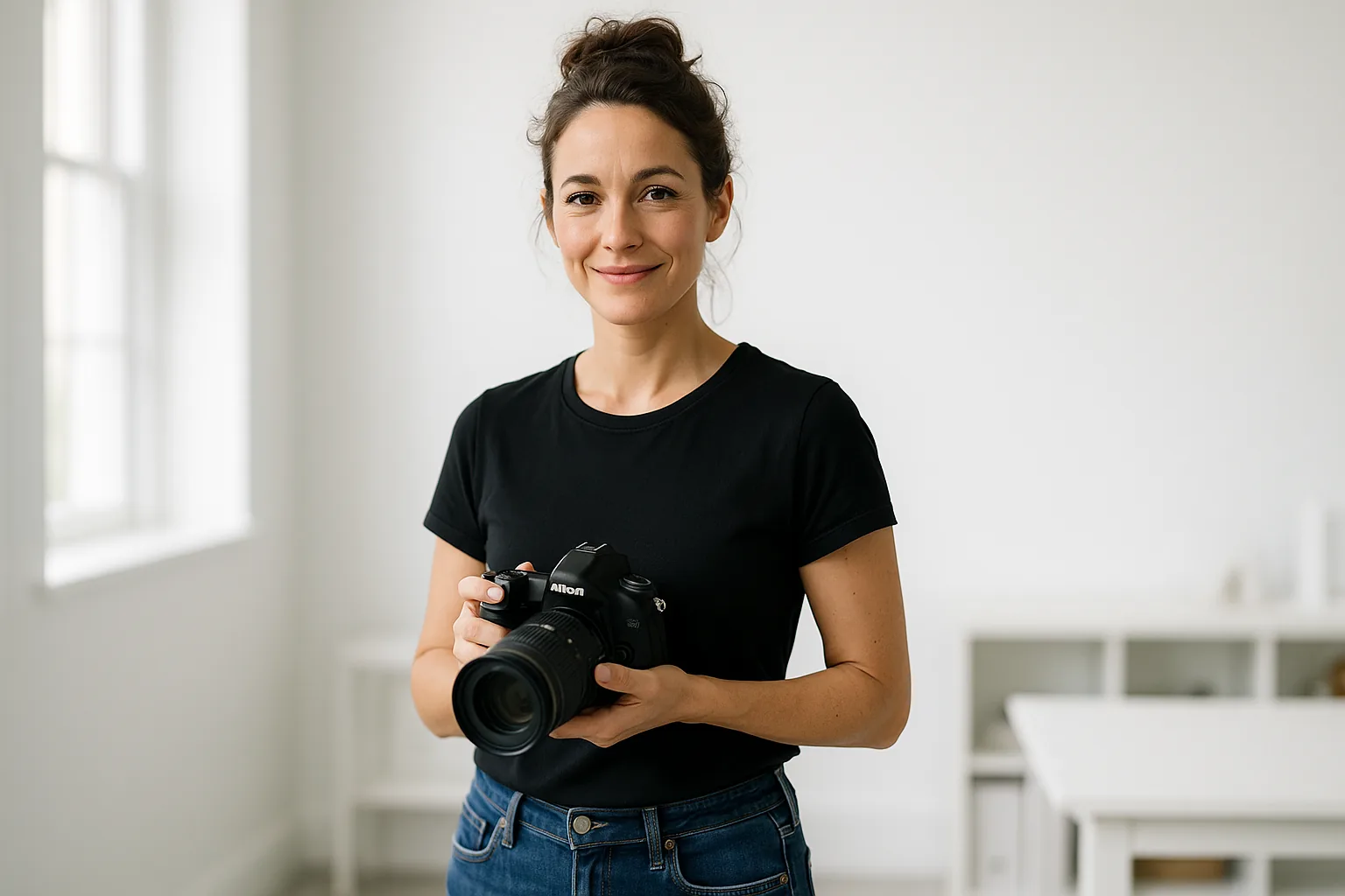 Amandine Vogel, photographe à Colmar, avec son appareil photo