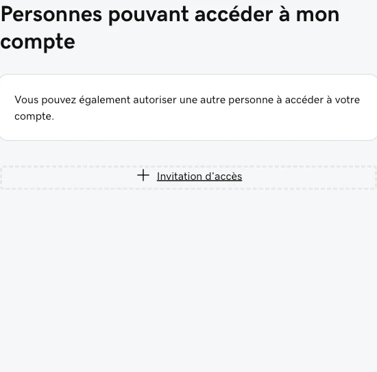 Section « Personnes pouvant accéder à mon compte » sur GoDaddy avec le bouton « Invitation d'accès »